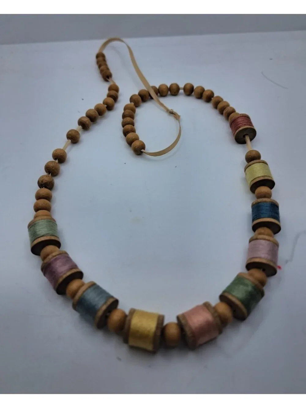 Vintage Wooden Spool String Sewing Thread Spools Necklace Costume Jewelry